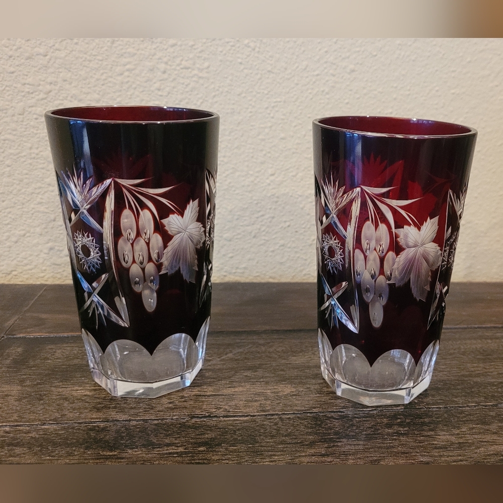 Vintage Nachtmann Highball Lead Crystal Handblown Colored Glasses Set Of 2